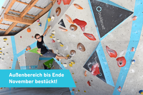 Außenbereich in der Boulderwelt München West von Dezember bis ca. Ostern im Winterschlaf