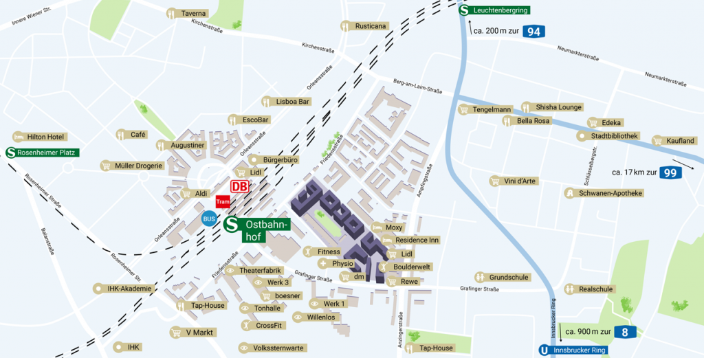 Boulderwelt 2.0 - Boulderwelt München Ost zieht 2019 um. Karte des Areals