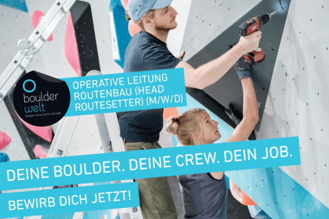 Wir suchen eine Operative Leitung Routenbau (Head Routesetter) (m/w/d). Bewirb Dich! Wir freuen uns auf Dich!