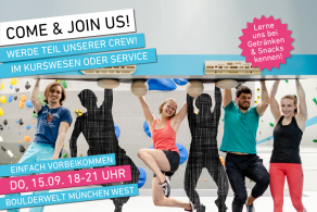 Lerne uns beim Come & Join us in der Boulderwelt München West kennen