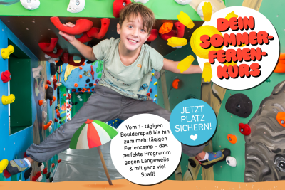 Ferienprogramm in den Sommerferien in der Boulderwelt München West bei Freiham/ Neuaubing: Jetzt Ferienkurs buchen für Kinder von 5 bis 12 Jahre!