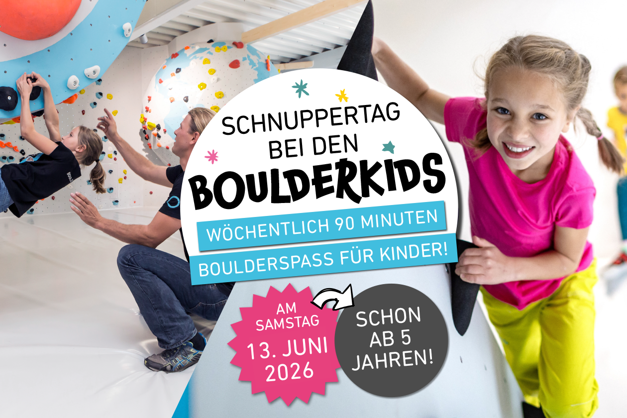 Boulderkids Schnuppertag am 13. Juni in der Boulderwelt München West: Wochentliches Training in Gruppen für Kids ab 5 Jahren in Neuaubing